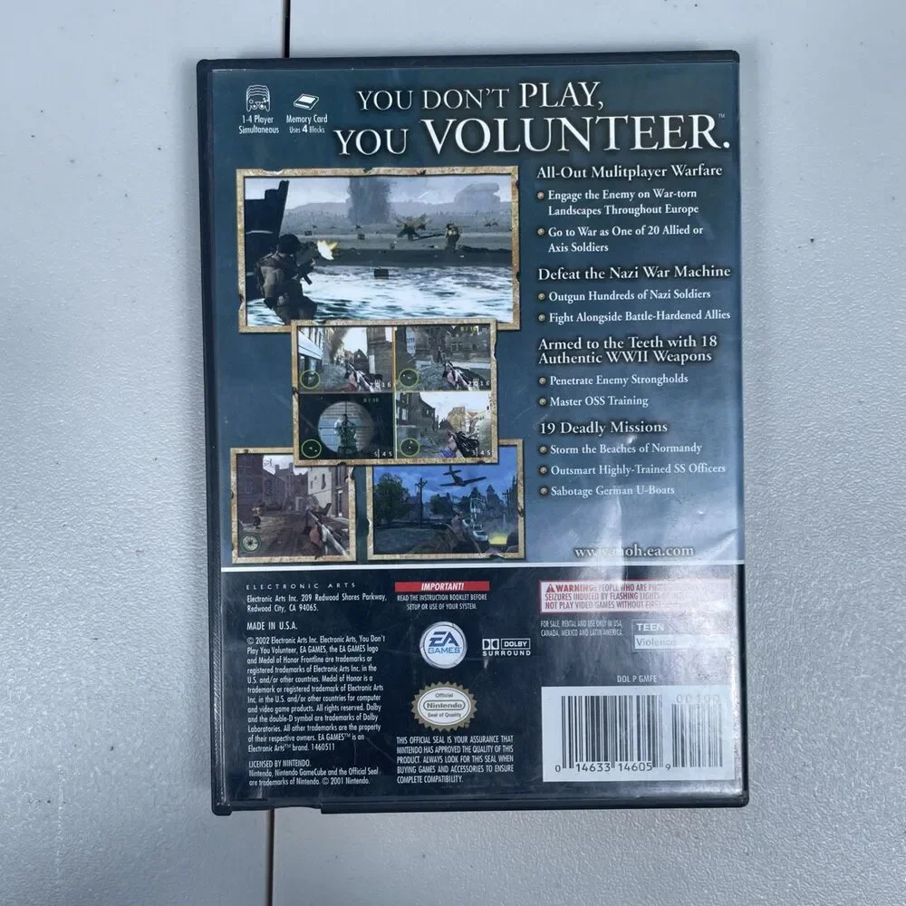 Medal of Honor: Frontline (Nintendo GameCube, 2004) CIB Complete Disk is rough